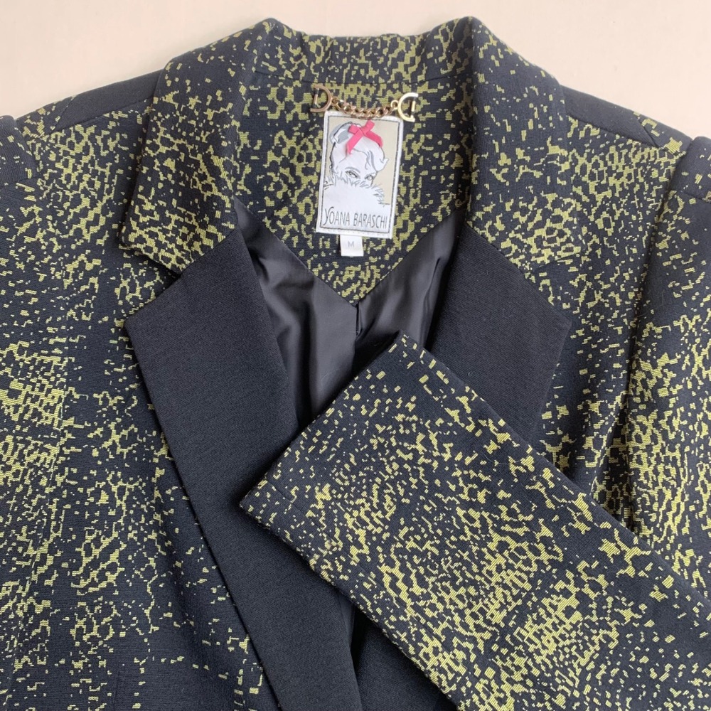 Yoana Baraschi Black Green Abstract Pixelated Blazer Jacket Size M 9J203